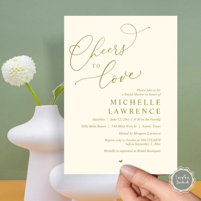 Cheers to love, Romantic Bridal Shower Party Invitation (Cheers to love, Romantic Bridal Shower Party Invitation Card, PDF, in Retro Yellow Gold)