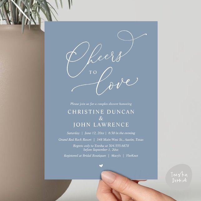 Cheers to love, Romantic Couples Shower Party Invitation (Cheers to love, Romantic Couples Shower Modern Party Winery Invitation Card, PDF, Summer Dusty Blue)
