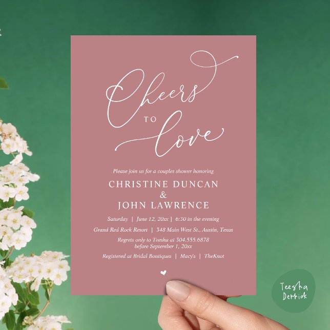 Cheers to love, Romantic Couples Shower Party Invitation (Cheers to love, Romantic Couples Shower Modern Party Winery Invitation Card, PDF, Summer Dusty Rose)