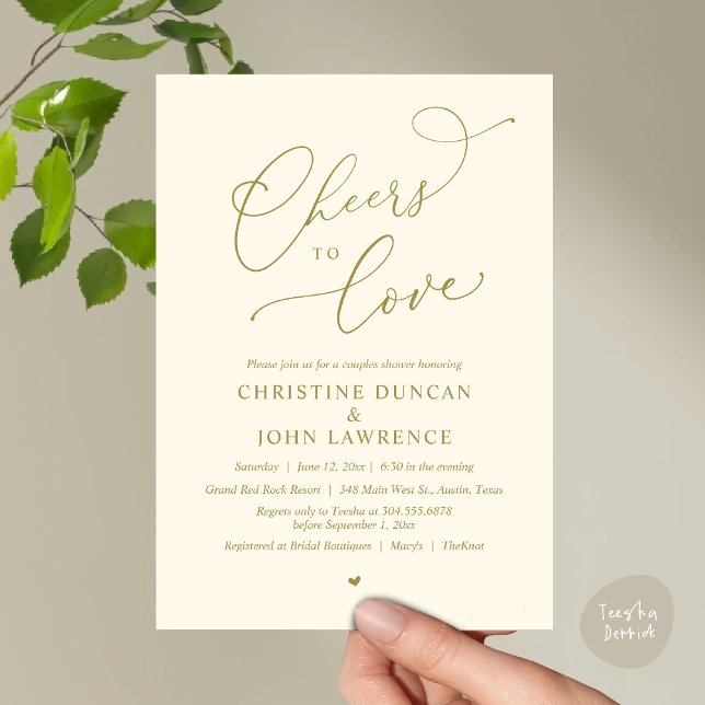 Cheers to love, Romantic Couples Shower Party Invitation (Cheers to love, Romantic Couples Shower Modern Party Winery Invitation Card, PDF, Summer Yellow Gold)