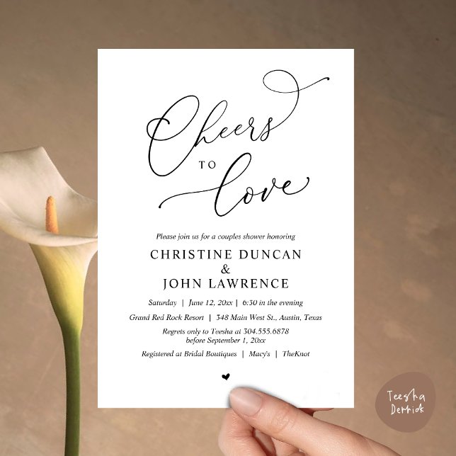 Cheers to love, Romantic Couples Shower Party Invitation (Cheers to love, Romantic Couples Shower Modern Party Winery Invitation Card PDF Summer White Black)