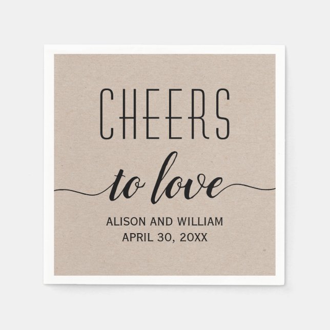 Cheers to love rustic kraft style wedding napkin (Front)