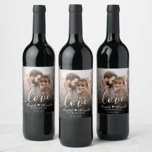 Cheers to Love Script Photo Wedding Bottle Favour Wine Label
