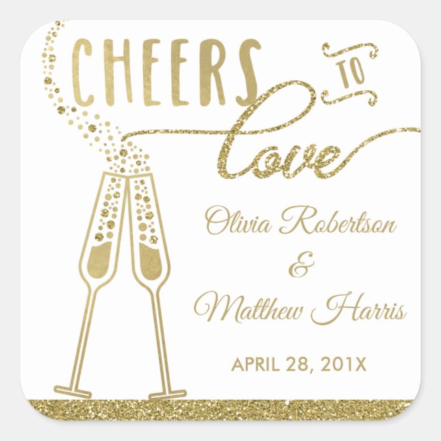 Cheers to Love Sticker, Faux Gold Square Sticker (Front)