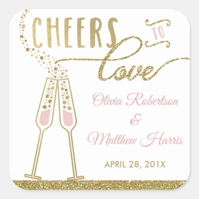 Cheers to Love Sticker, Faux Gold Square Sticker (Front)