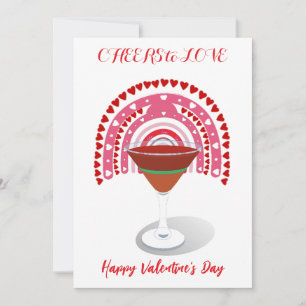 Cheers to Love Valentine Hearts Cocktail Rainbow Holiday Card