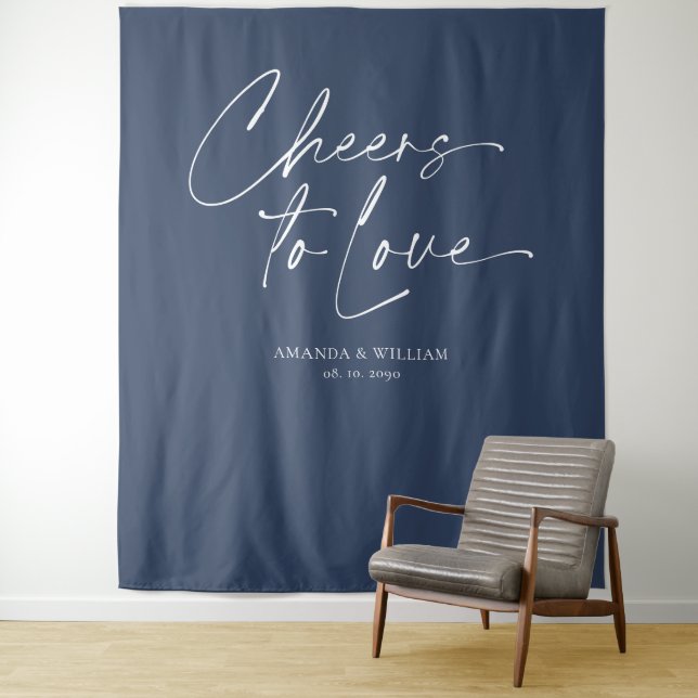  "Cheers to Love"  Wedding Backdrop Tapestry (In Situ)