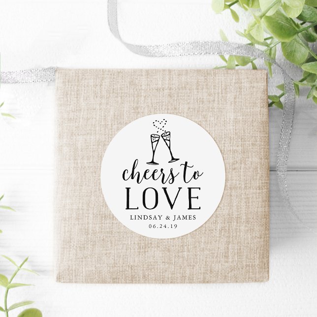 Cheers to Love Wedding Favour Classic Round Sticker (Creator Uploaded)