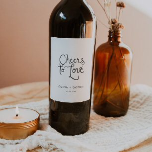 Cheers to Love Whimsical Handwritten Wedding Wine Label