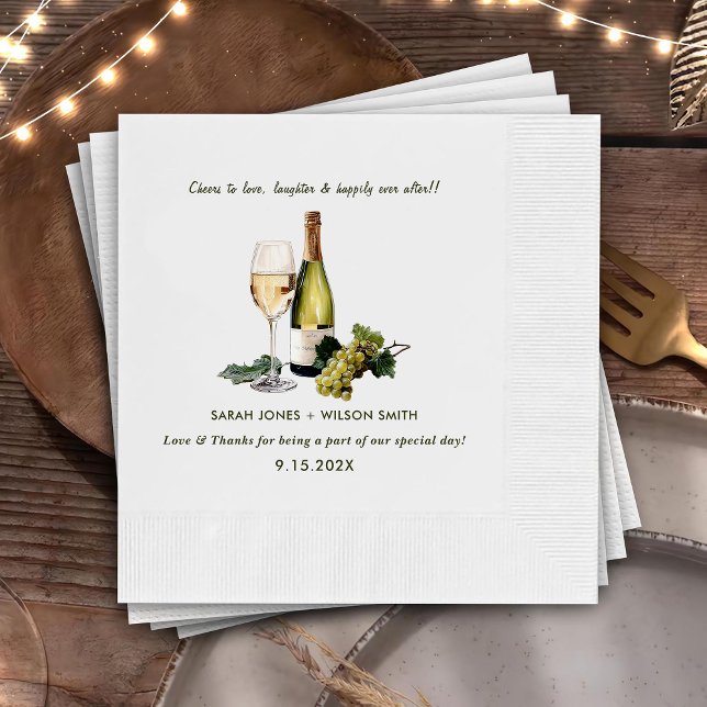 Cheers to Love Wine Floral Wedding Napkins (Creator Uploaded)