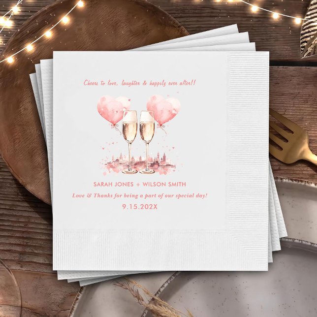 Cheers to Love Wine Pink Glasses Wedding Napkins (Creator Uploaded)