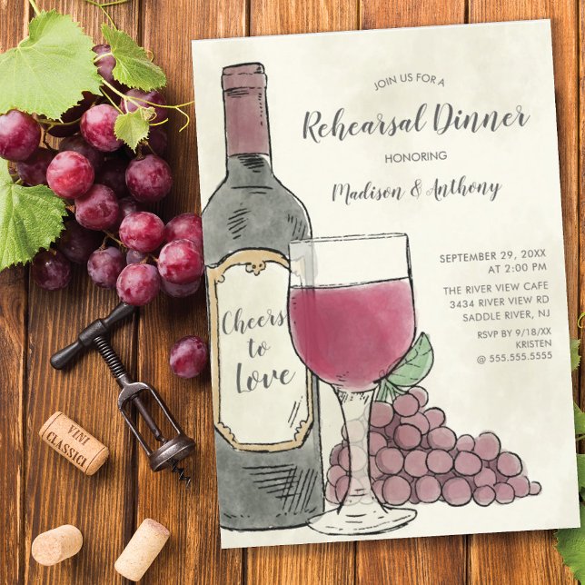 Cheers to Love Wine Rehearsal Dinner invitation (Creator Uploaded)