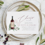 Cheers to Love Wine Tasting Couples Shower Invitation<br><div class="desc">Planning a wine themed or wine tasting couples shower, or hosting the big event at a winery or vineyard? Invite your guests with our elegant wine tasting couples wedding shower invitations, featuring a bottle of burgundy red wine and two wine glasses and adorned with green watercolor eucalyptus leaves and foliage....</div>