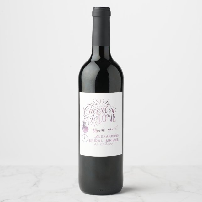 Cheers To Love Wine Tasting Elegant Bridal Shower Wine Label (Front)