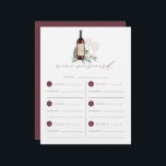 Cheers to Love Wine Tasting Scorecard<br><div class="desc">Designed to match our Cheers to Love wine tasting bridal shower invitations, cards feature two clinking wine glasses at the top and a bottle of burgundy red wine with the couple's initials inscribed on the label. "Wine Scorecard" appears in calligraphy script. Space below for tasting notes and ratings on six...</div>