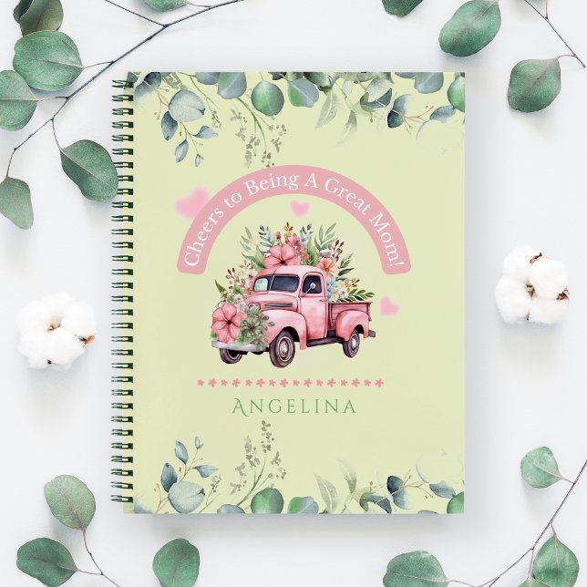 Cheers To Mom Vintage Green Floral Truck Coquette  Notebook (Creator Uploaded)