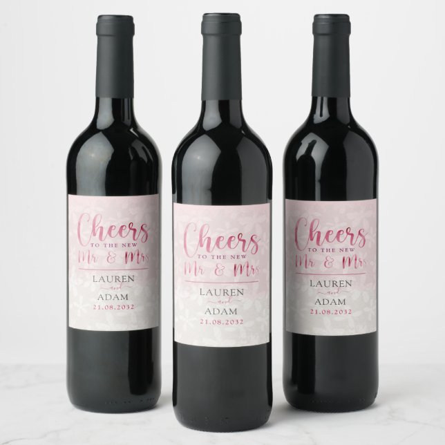 Cheers to Mr & Mr Blush Pink Watercolor Wine Label (Bottles)