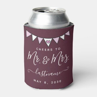 Cheers to Mr. & Mrs. Elegant Wedding Front & Back Can Cooler