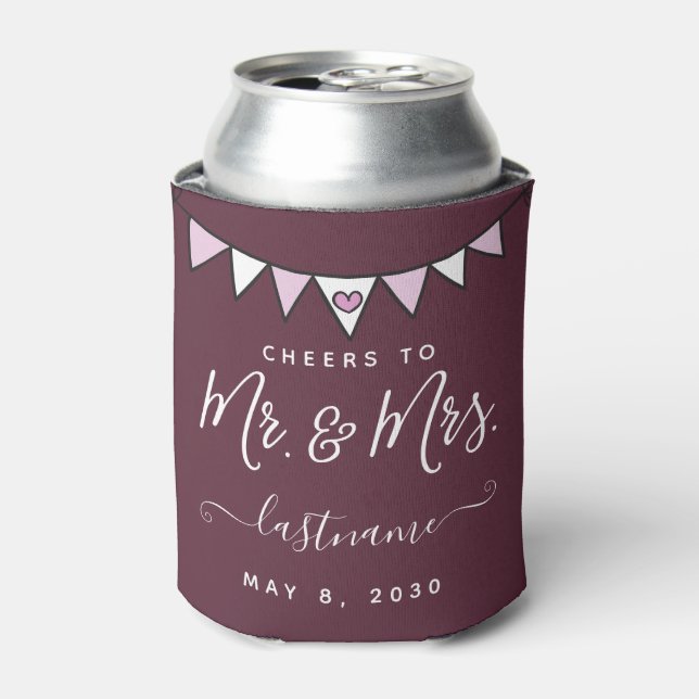 Cheers to Mr. & Mrs. Elegant Wedding Front & Back Can Cooler (Can Front)