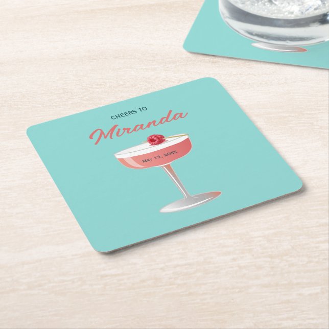 Cheers to [Name] Personalized Party  Square Paper Coaster (Angled)