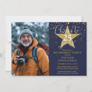 Cheers To Navy And Gold Photo Retirement Party Invitation