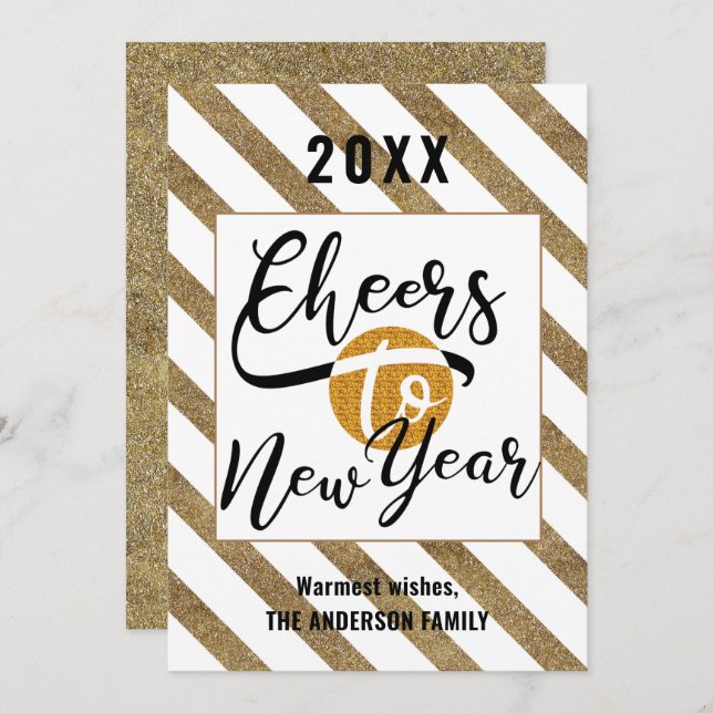 Cheers To New Year Elegant Script Festive Gold Holiday Card (Front/Back)