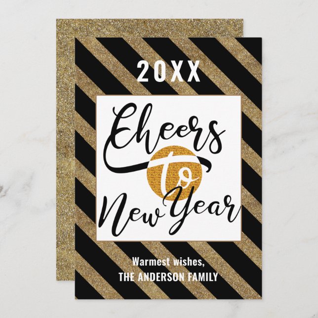 Cheers To New Year Elegant Script Festive Gold Holiday Card (Front/Back)