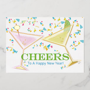 Cheers to New Year Foil Accented Cocktails Photo Foil Holiday Card