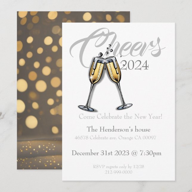 Cheers to New Year invitation (Front/Back)