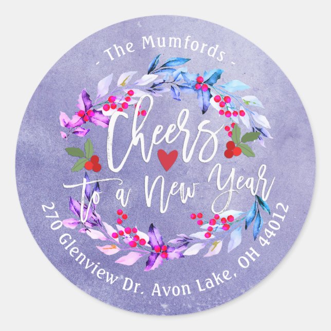 Cheers to New Year Merry Christmas Holly Classic Round Sticker (Front)