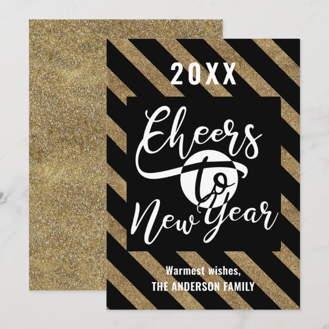 Cheers To New Year Modern Calligraphy Festive Gold Holiday Card (Front/Back)