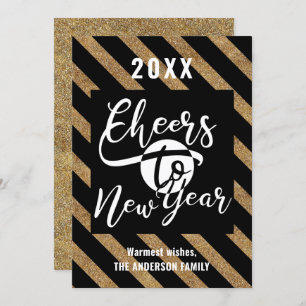 Cheers To New Year Modern Calligraphy Festive Gold Holiday Card