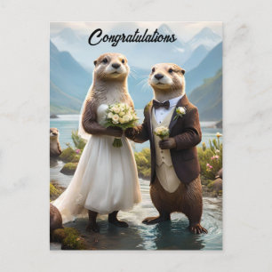 Cheers To Otters On Their Wedding Day, Wedding Postcard