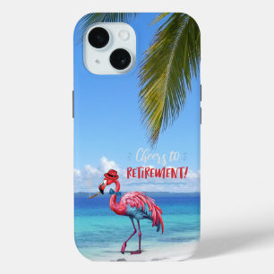 Cheers to Retirement Flamingo on Tropical Beach  iPhone 15 Case