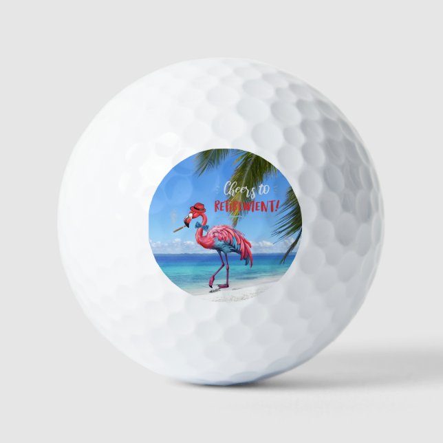 Cheers to Retirement Flamingo on Tropical Beach  Golf Balls (Front)
