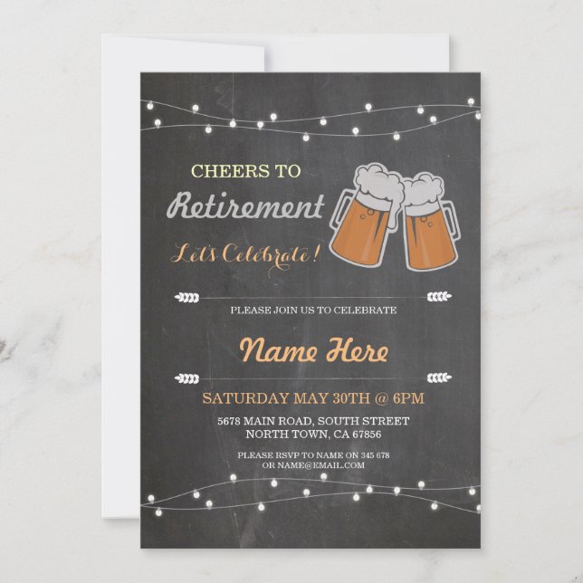 Cheers to Retirement Party Chalk Beers  Invite (Front)