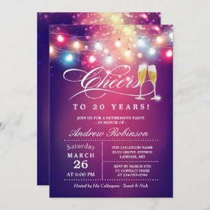 Cheers To Retirement Party Champagne String Lights Invitation
