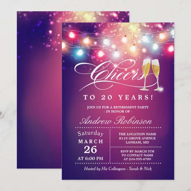Cheers To Retirement Party Champagne String Lights Invitation (Front/Back)