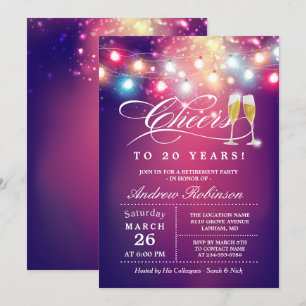 Cheers To Retirement Party Champagne String Lights Invitation