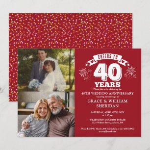 Cheers To Ruby 40th Wedding Anniversary 2 Photo Invitation
