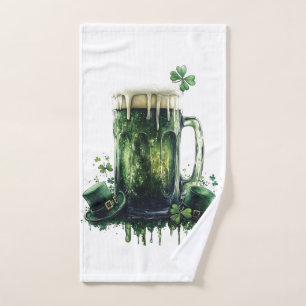 Cheers to St. Patrick's Day! Beer Illustration Hand Towel