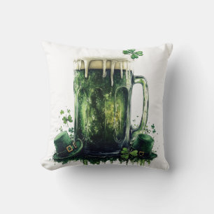 Cheers to St. Patrick's Day! Beer Illustration Throw Pillow