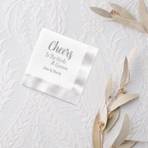 Cheers to the Bride and Groom Names Wedding Foil Napkins