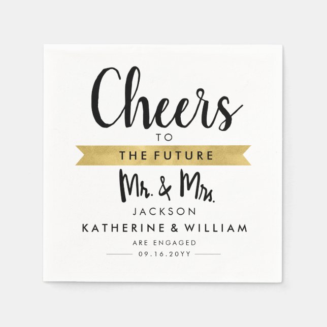 Cheers To The Future Mr and Mrs Elegant Custom Napkin (Front)
