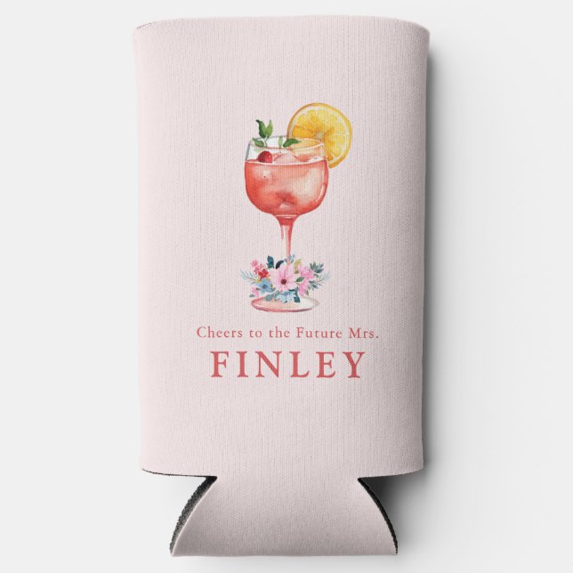 Cheers to the Future Mrs. Blush Pink Bridal Shower Seltzer Can Cooler (Front)