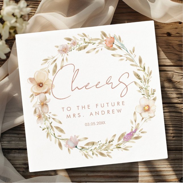 Cheers, To The Future Mrs.! Boho Flower  Napkin (Personalized Cheers, to the future Mrs.! Boho, flower Napkins)