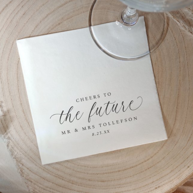 Cheers to the Future Wedding Engagement or Shower Napkin (Elegant black and white personalized wedding engagement napkins)