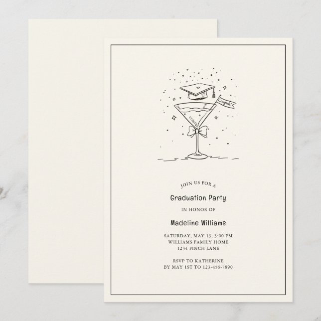 Cheers to the Grad Martini Graduation Party  Invitation (Front/Back)