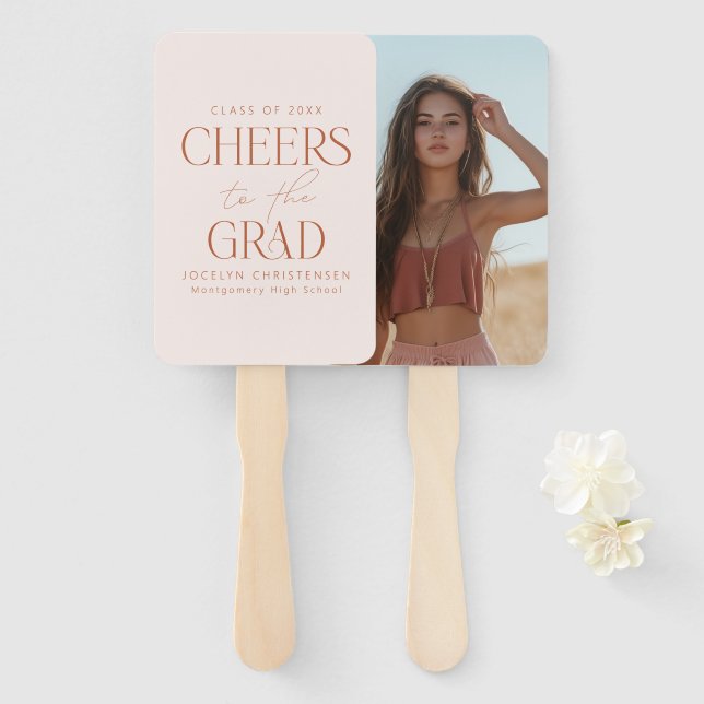 Cheers to the Grad Personalized Photo Graduation Hand Fan (Front and Back)