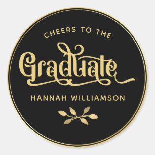 Cheers to the Graduate Black and Gold Classic Round Sticker